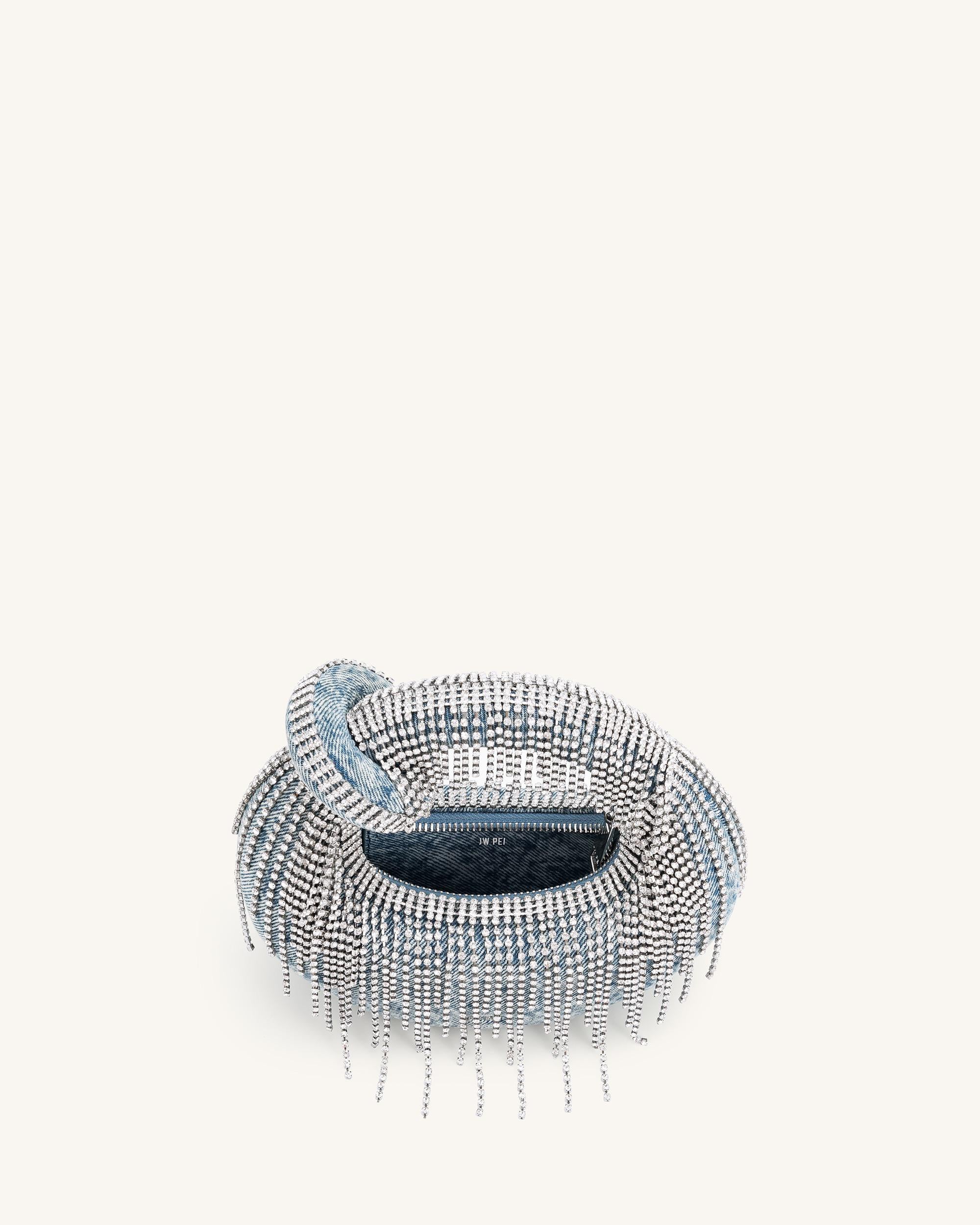 Abacus Denim Artificial Crystal Mini Top Handle Bag - Blue - Image 4