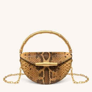 Sylvie Snake Print Half-Moon Top Handle Bag - Yellowish Brown