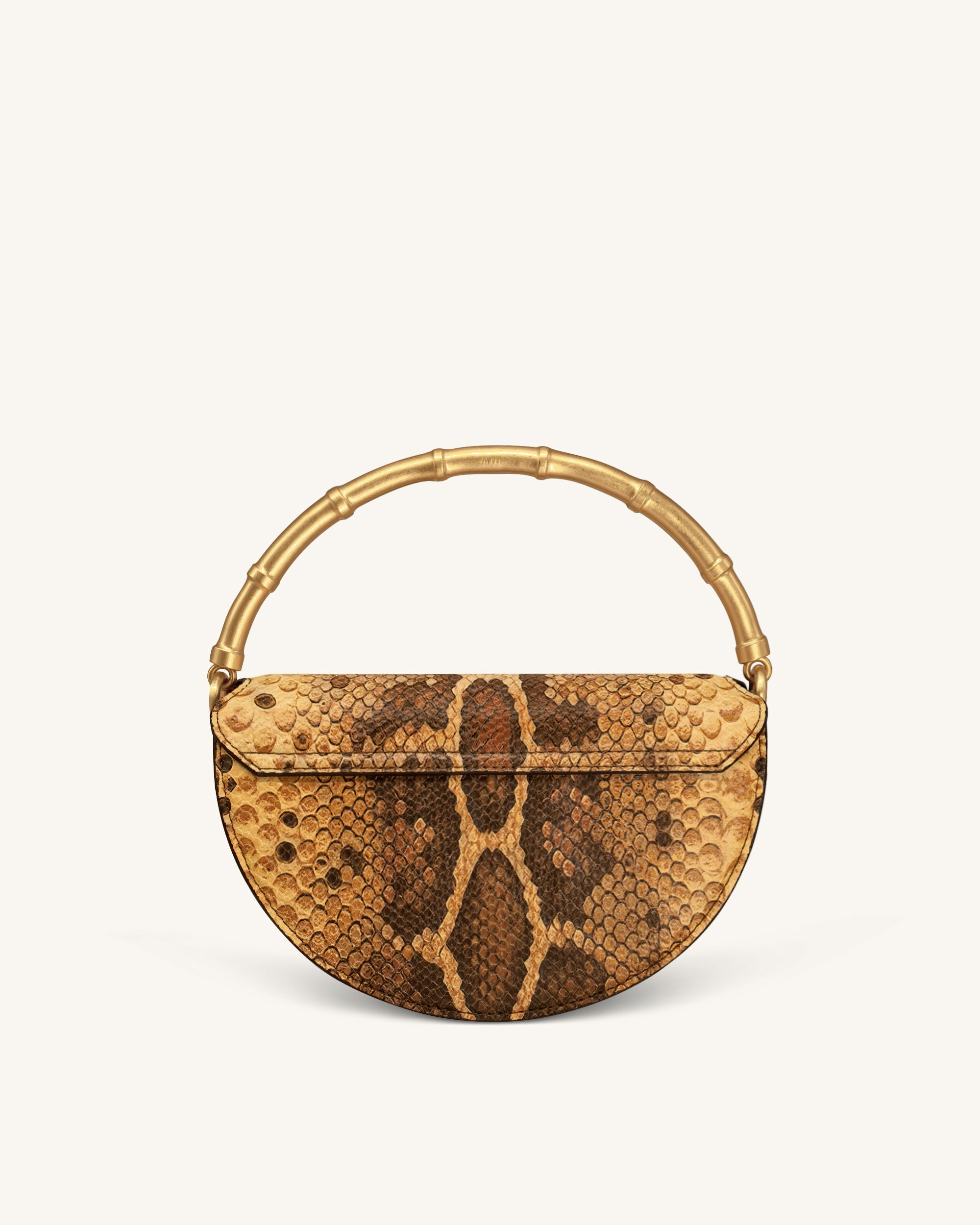 Sylvie Snake Print Half-Moon Top Handle Bag - Yellowish Brown - Image 3