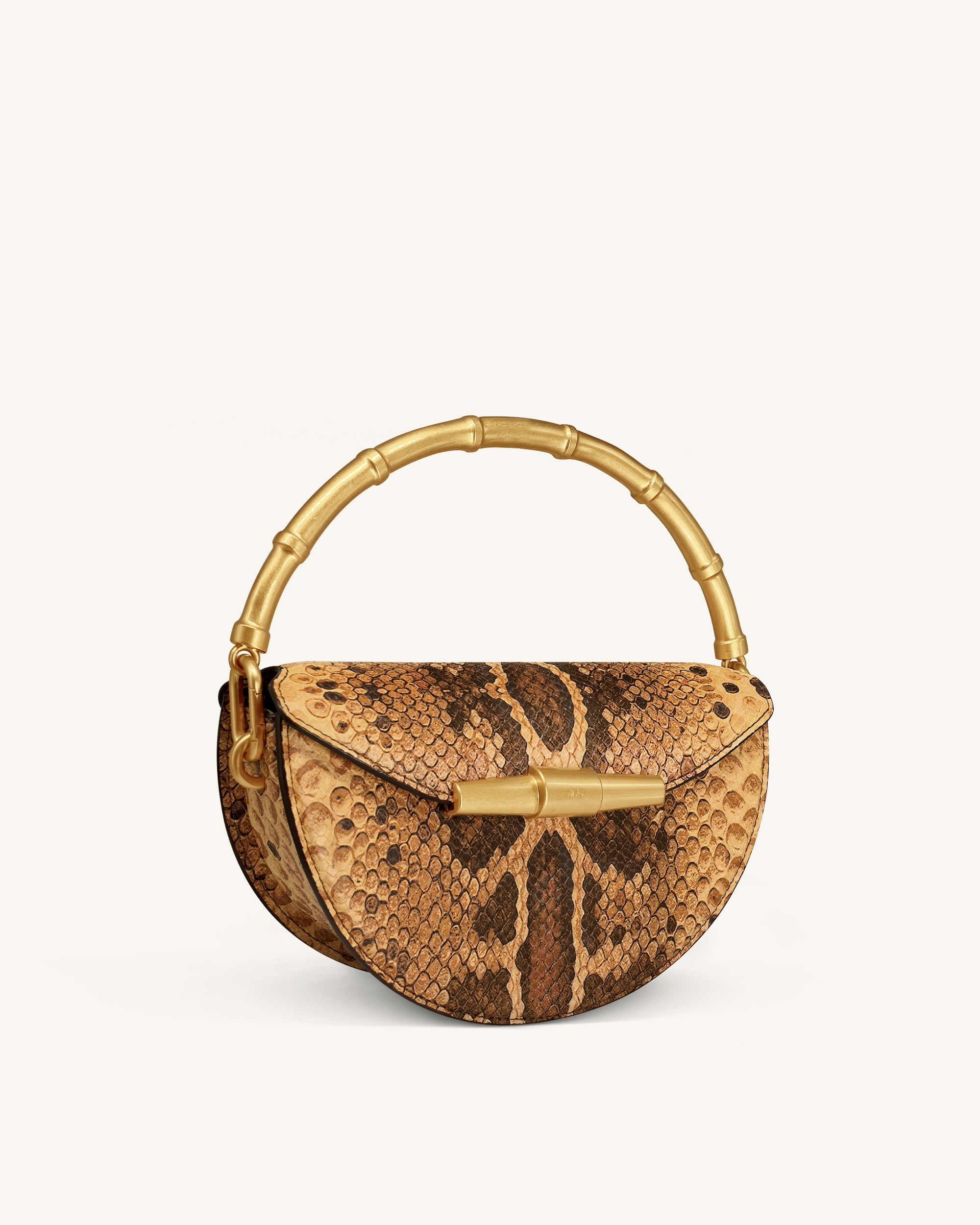 Sylvie Snake Print Half-Moon Top Handle Bag - Yellowish Brown - Image 2