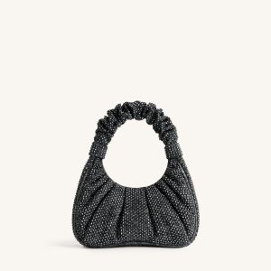 Gabbi Artificial Crystal Medium Ruched Hobo Handbag - Anthracite