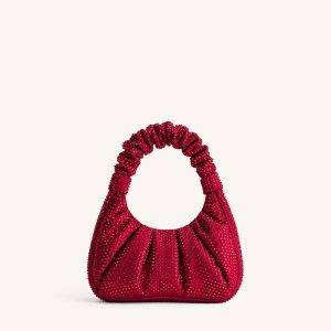 Gabbi Artificial Crystal Medium Ruched Hobo Handbag - Red
