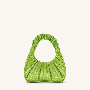 Gabbi Artificial Crystal Medium Ruched Hobo Handbag - Green