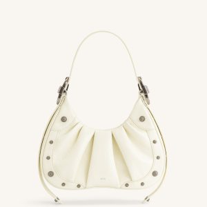 Gabbi Crushed Ruched Hobo Handbag - White