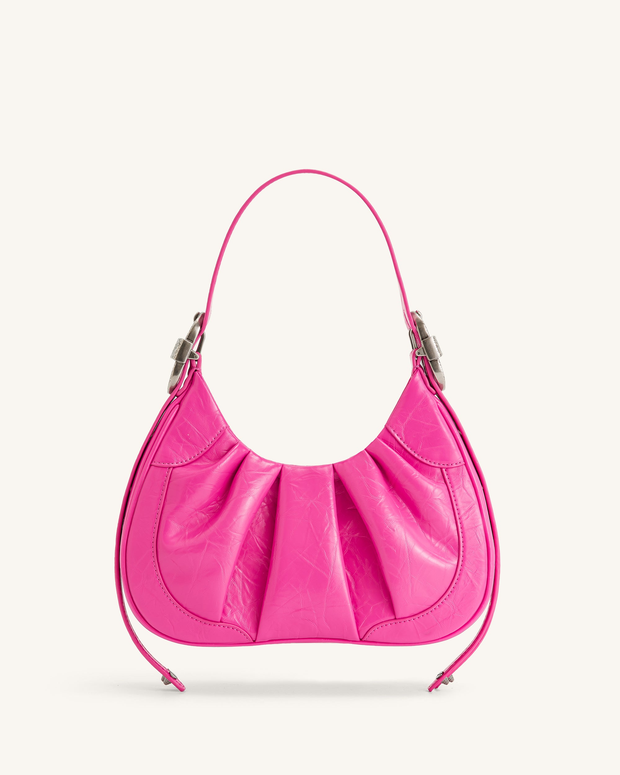 Gabbi Crushed Ruched Hobo Handbag - Bright Pink - Image 3