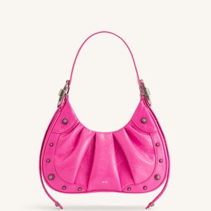 Gabbi Crushed Ruched Hobo Handbag - Bright Pink
