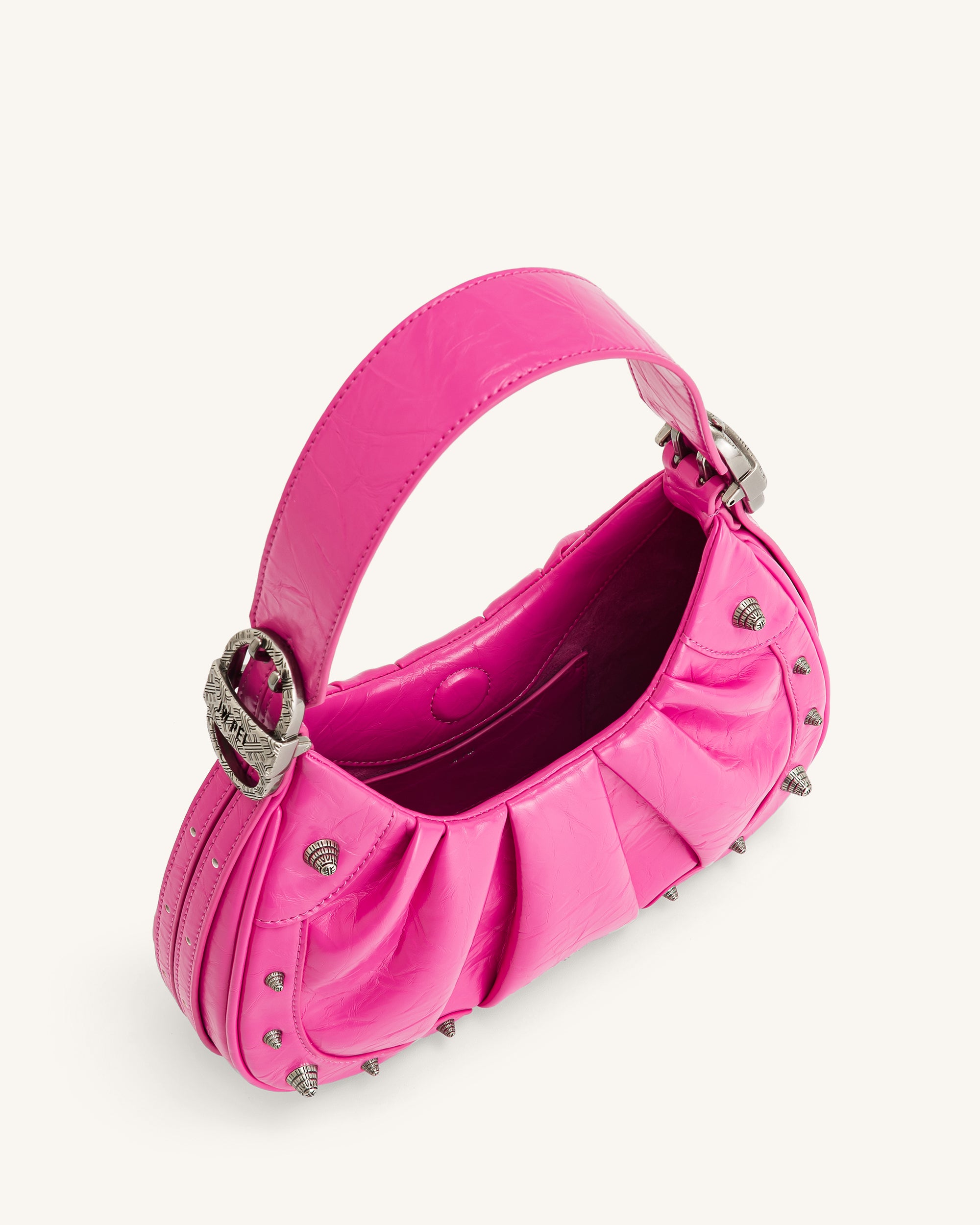 Gabbi Crushed Ruched Hobo Handbag - Bright Pink - Image 4