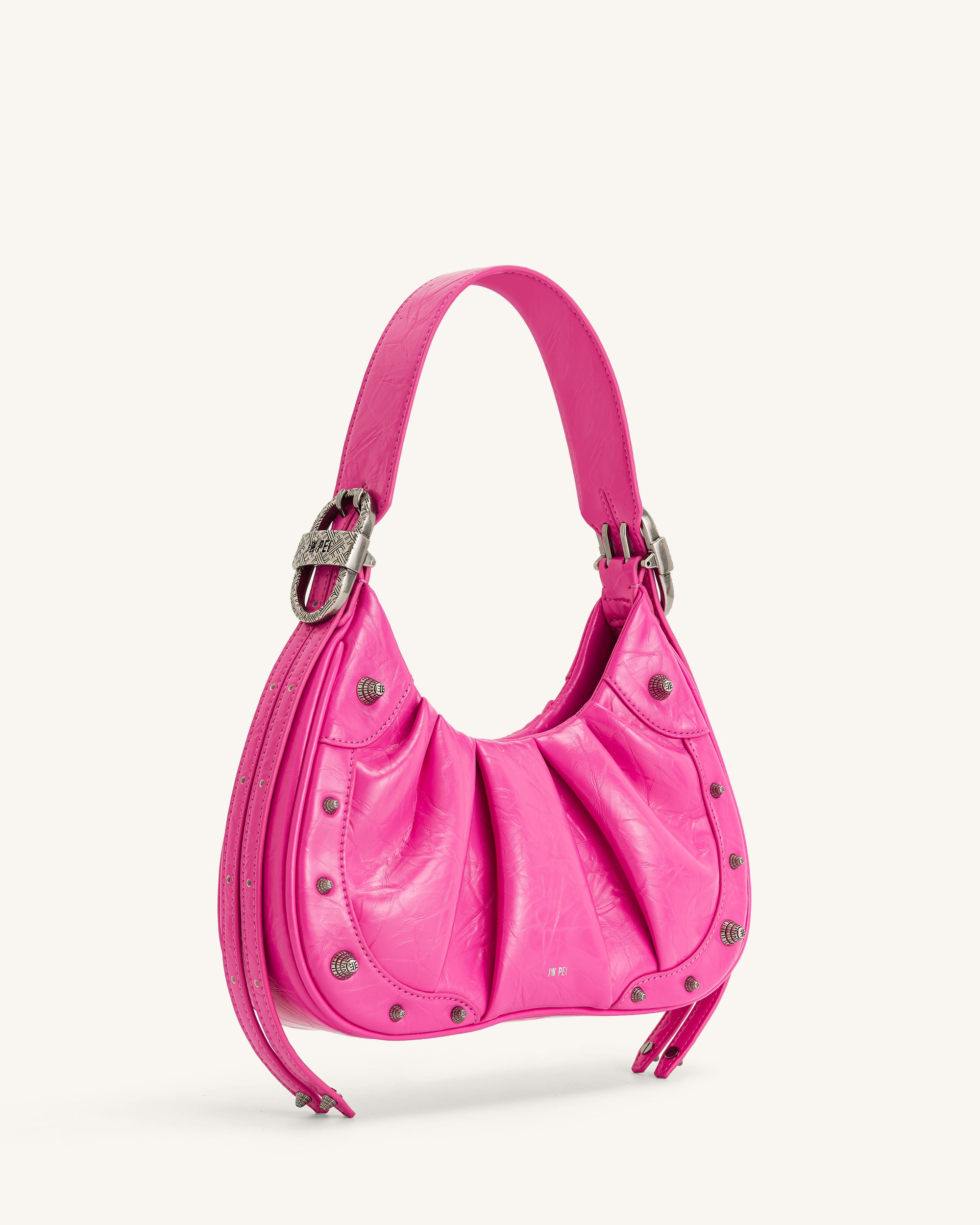 Gabbi Crushed Ruched Hobo Handbag - Bright Pink - Image 2