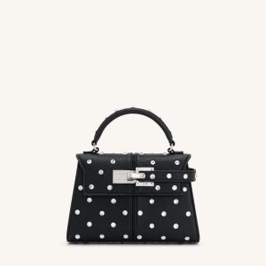 Elise Artificial Crystal Top Handle Bag - Black