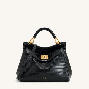 Lucia Classic Top Handbag - Black Croc