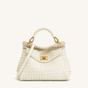 Lucia Classic Top Handle Woven Bag - White