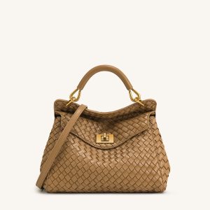 Lucia Classic Top Handle Woven Bag - Brown