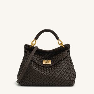 Lucia Classic Top Handle Woven Bag - Dark Brown