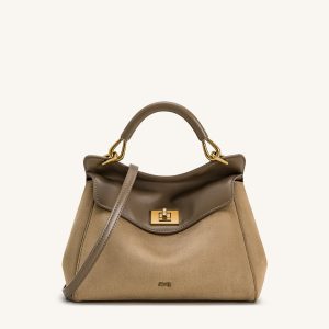 Lucia Classic Faux Suede Top Handle Bag - Taupe