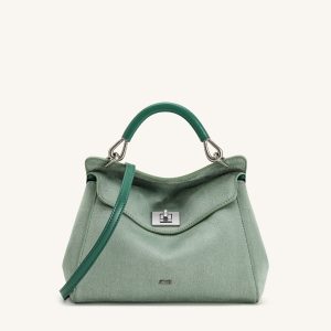 Lucia Classic Faux Suede Top Handle Bag - Matcha Green