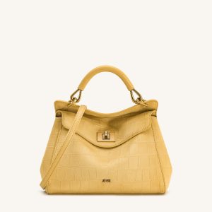 Lucia Classic Croc-Embossed Faux Suede Top Handle Bag - Yellow