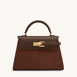 Elise Large Faux Suede Top Handle Bag - Mocha Brown