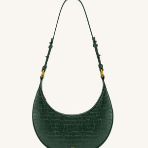 Carly Saddle Bag - Dark Green Croc