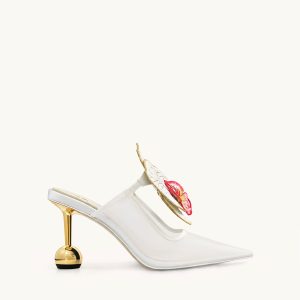Sofia Orchid Sphere Heel Mules - White