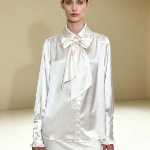 Ribbon Tie Balloon Sleeve Blouse - White