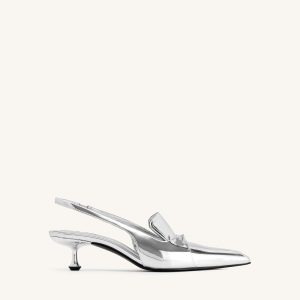 Carla Metallic Kitten Heel Pumps - Silver