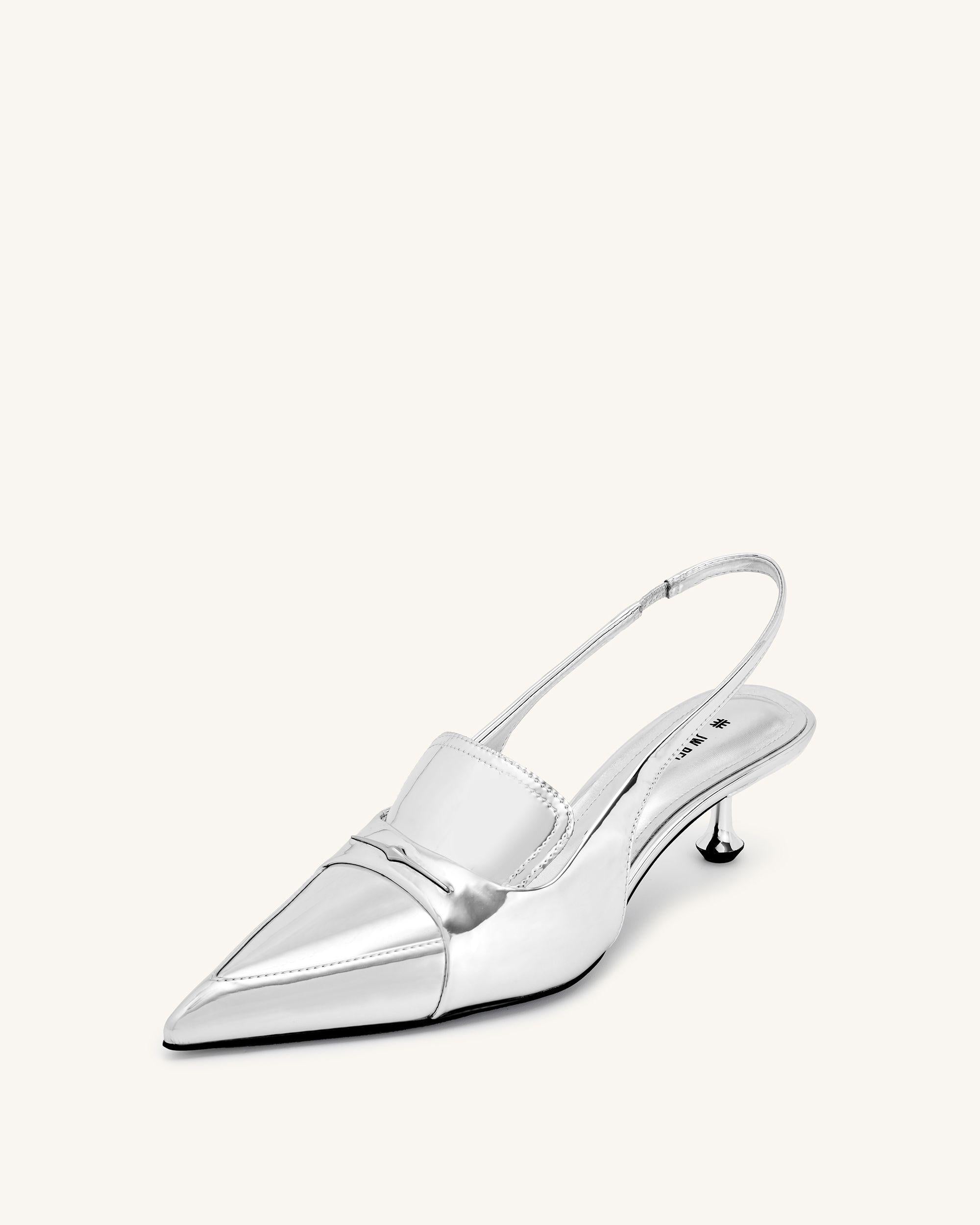 Carla Metallic Kitten Heel Pumps - Silver - Image 6