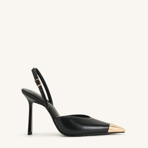 Savannah Gold Tipped Slingback Pumps - Black