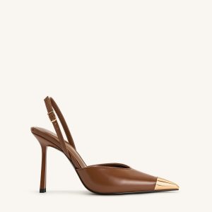 Savannah Gold Tipped Slingback Pumps - Brown