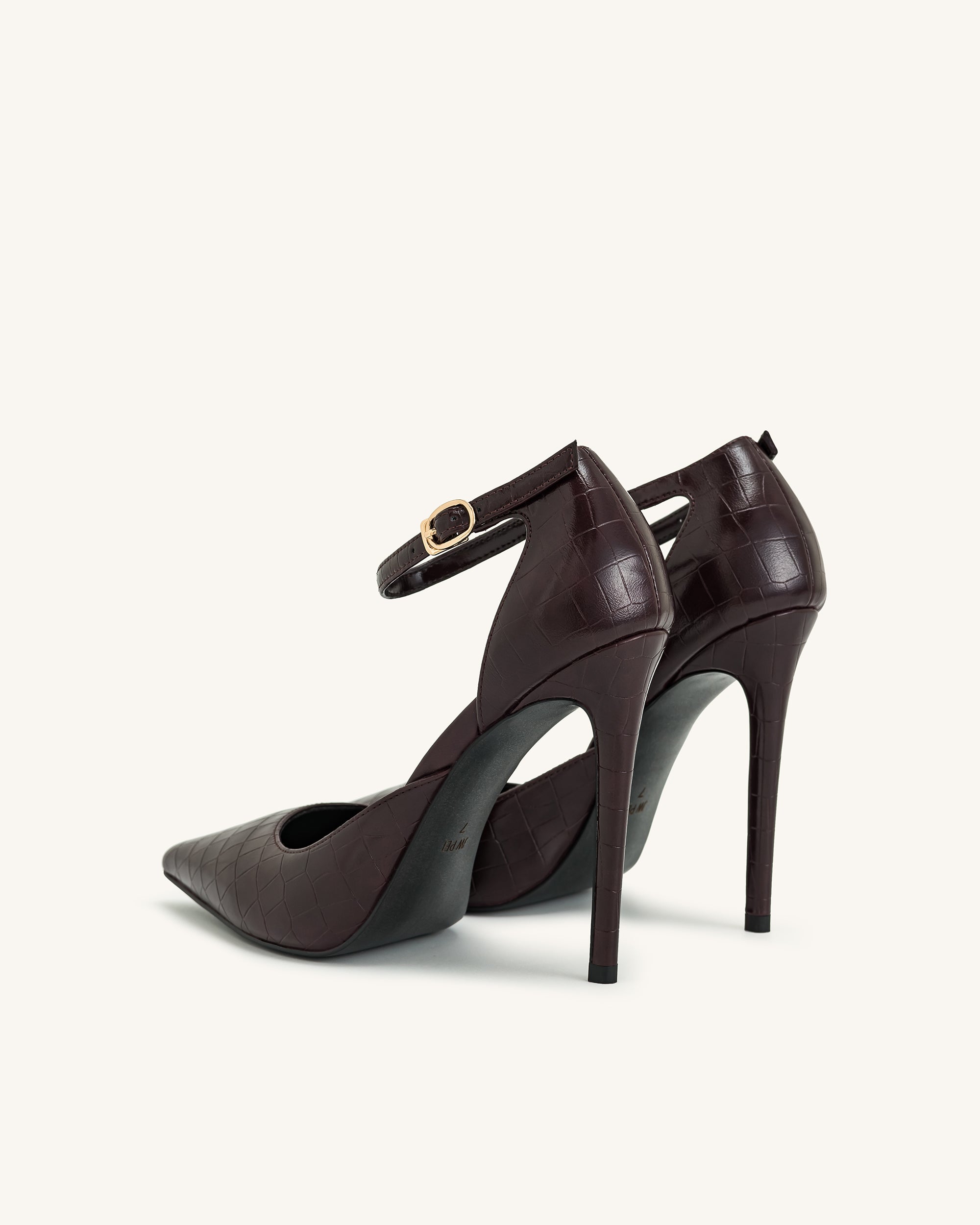 Leah Croc-Embossed Ankle Strap Heels - Burgundy - Image 4