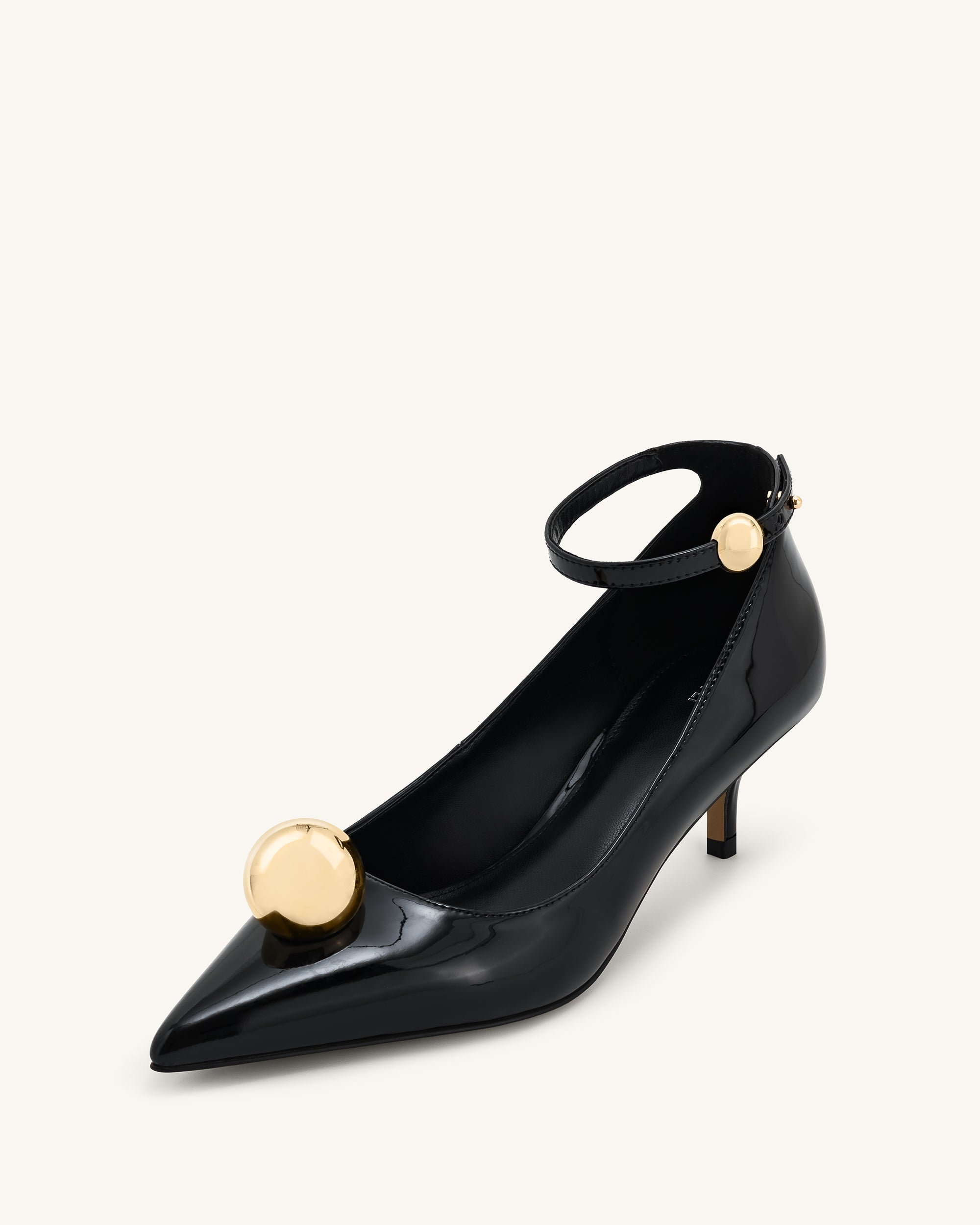 Jewel Buckle Kitten Heels Pumps-Black - Image 5