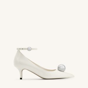 Jewel Buckle Kitten Heels Pumps - White