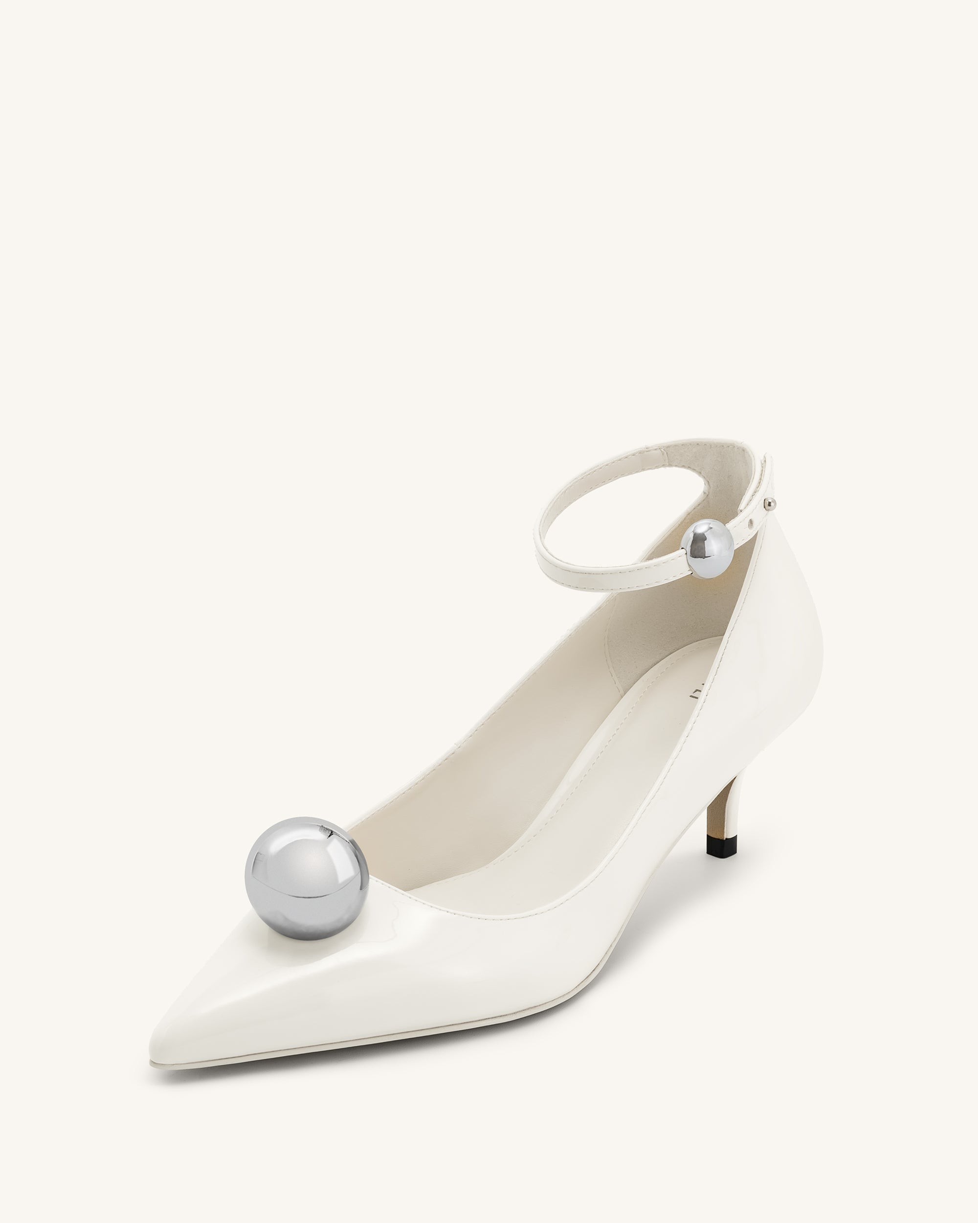 Jewel Buckle Kitten Heels Pumps - White - Image 5