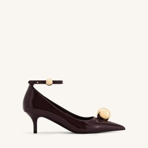 Jewel Buckle Kitten Heels Pumps - Claret Red