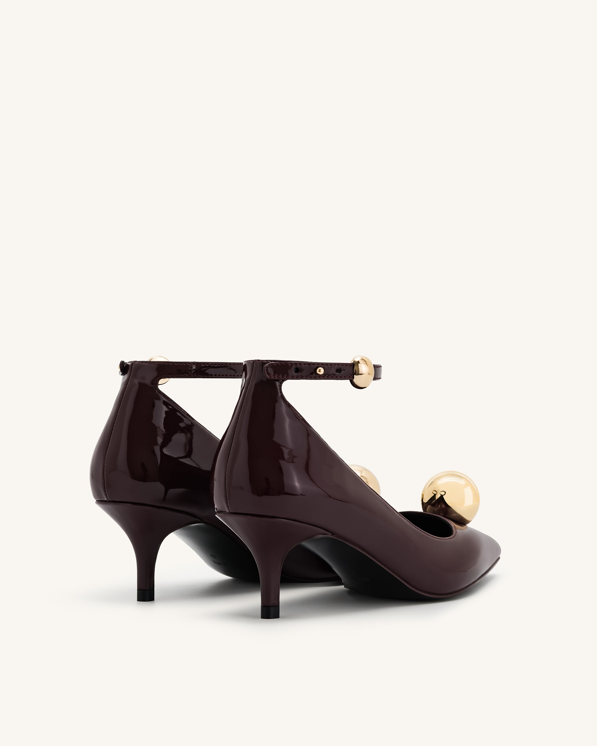 Jewel Buckle Kitten Heels Pumps - Claret Red - Image 3