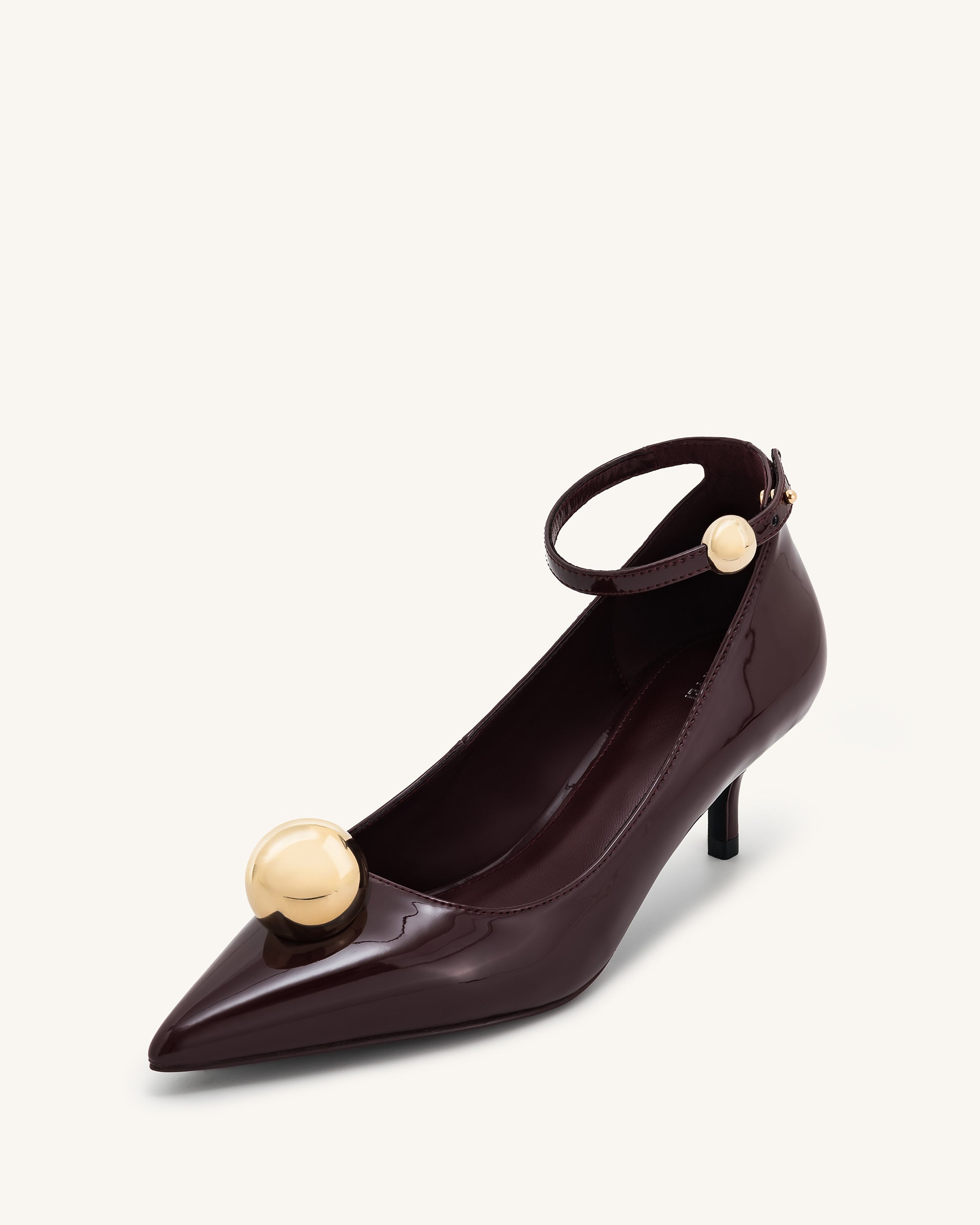 Jewel Buckle Kitten Heels Pumps - Claret Red - Image 5