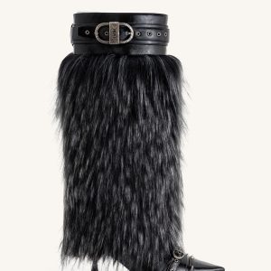 Nico Faux Fur Studded Boot - Black