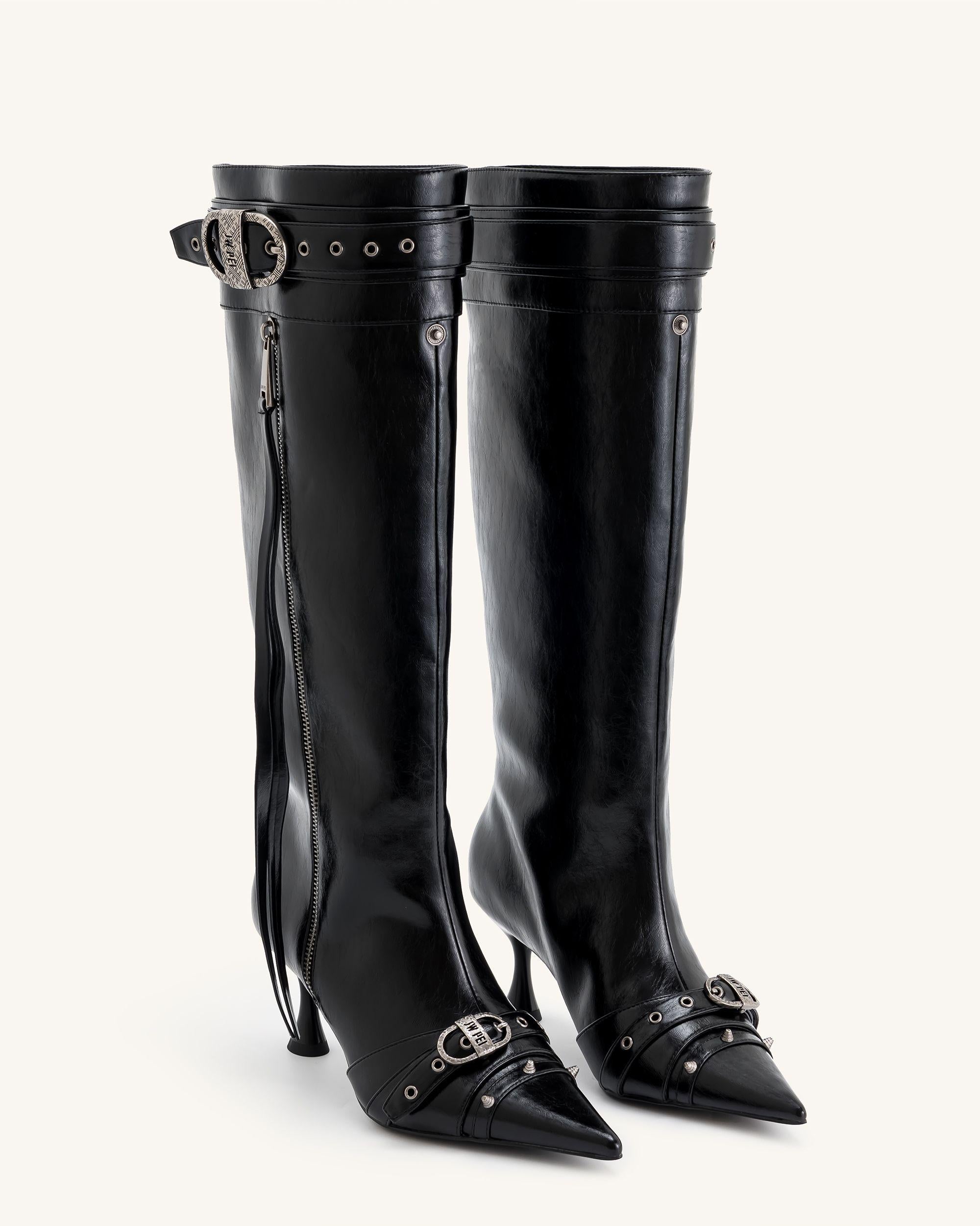 Nico Faux Fur Studded Boot - Black - Image 2