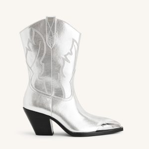 Riya Metallic Cowboy Boot - Silver