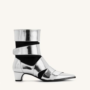 Emily Strap Ankle Boots - Silver