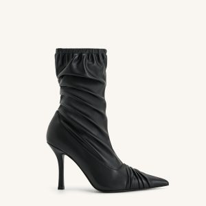 Joanne Paneled Detailing leather Ankle Boots - Black
