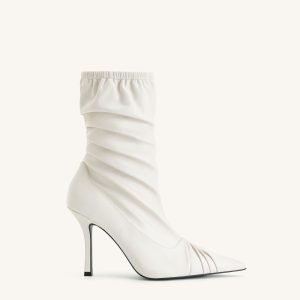Joanne Paneled Detailing leather Ankle Boots - White