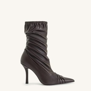 Joanne Paneled Detailing leather Ankle Boots- Burgundy