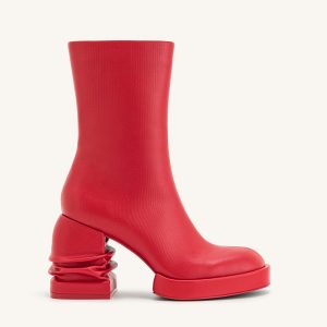 Saylor Round Toe Platform Ankle Boots - Red