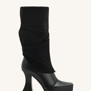 Reyna Square Toe Platform Knit Boots - Black