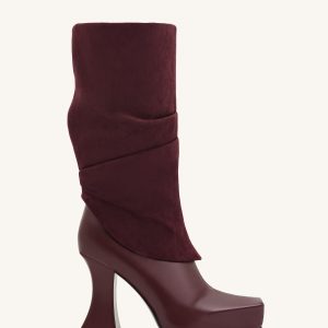Reyna Square Toe Platform Knit Boots - Claret Red