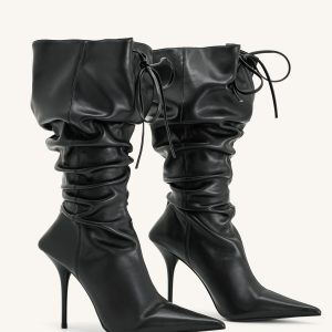 Olivia Leather High Heel Boots - Black