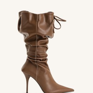 Olivia Leather High Heel Boots - Brown