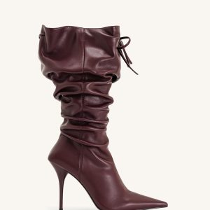 Olivia Leather High Heel Boots - Burgundy