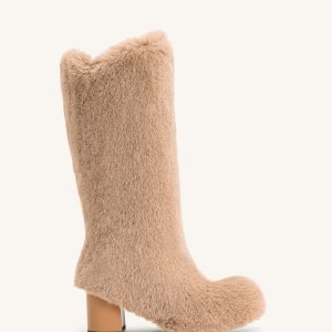 Isabella Slouchy Faux Fur Boots - Beige