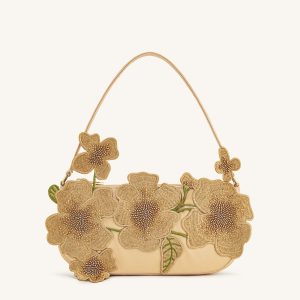 Leona Bead Embellished Shoulder Bag - Almond
